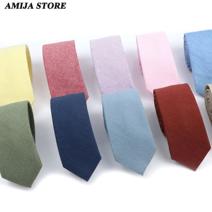 Wed Cotton Tie Solid Color Necktie For Man Woman Blue Pink Yellow Skinny Slim Ties Fashion Wedding Party Gifts Men Accessories Good Vibrations