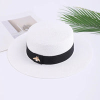 new Ladies Sun Fedora Hats Small Bee Shiny Straw Hat European American Retro Gold Female Sunshade Flat Sequins Hat Good Vibrations