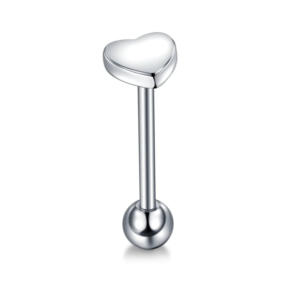 1PC Stainless Steel Heart Shaped Tongue Ring Barbell Tongue Piercing Cute Bar Ear Tragus Studs Labret Piercing Body Jewelry Good Vibrations