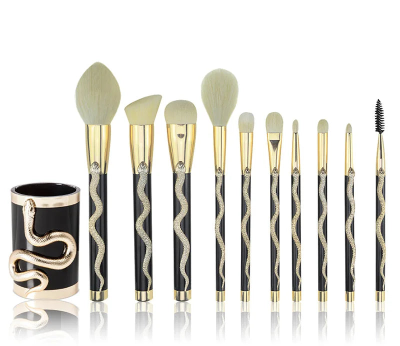 Snake Makeup Brushes Set Concealer Contour Eye Shadow Cosmetics Brushes Blushing powder Blending Brush kit 10pc for make up Good Vibrations