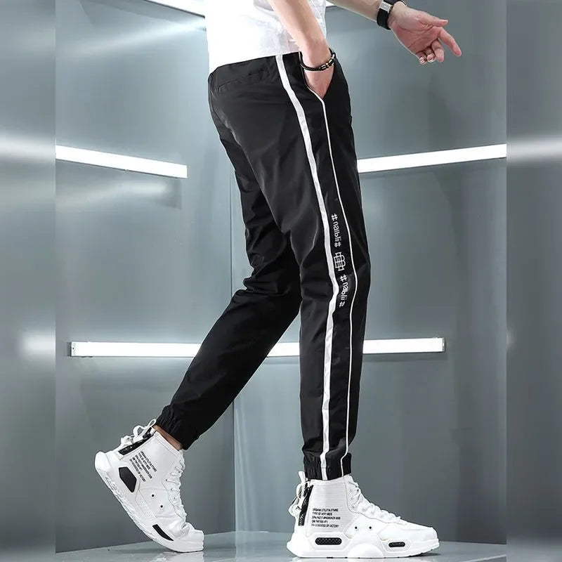 Spring Summer Harajuku Elastic Waist Quick Drying Stripe Casual Baggy Sport Running Work Trousers Man Casual Jogger Sweatpants Good Vibrations
