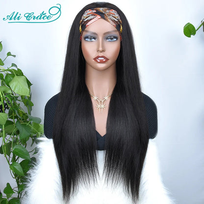 Ali Grace Glueless Wigs Straight Human Hair Wigs for Women Headband Hair Wigs With Adjustable Bangs Brazilian Straight Hair Wigs Good Vibrations