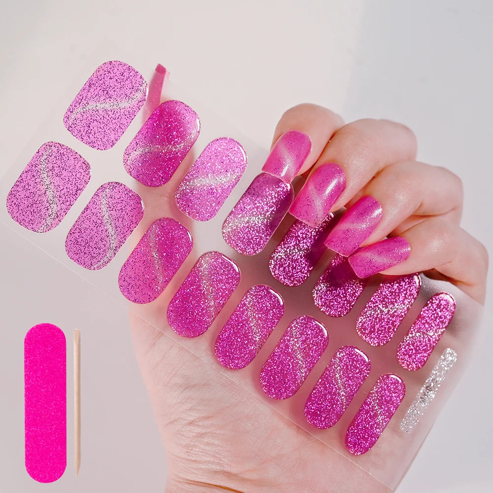 UV Semi-Cured Gel Nail Wraps Stickers Strips French Long Lasting Full Cover LED Gel Semi Cured Nail Sliders For Nail Extension & Good Vibrations