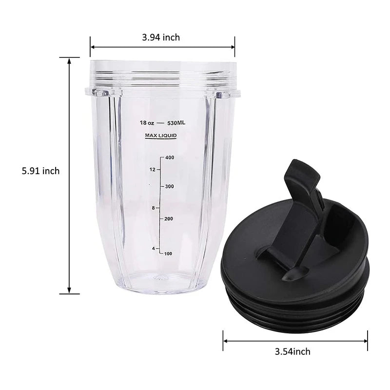 2 Pcs 18Oz Replacement Ninja Blender Cups with Lid for Ninja Auto IQ BL480 BL642 BL450 BL682 BL480, BL490, BL640 BL680 Good Vibrations