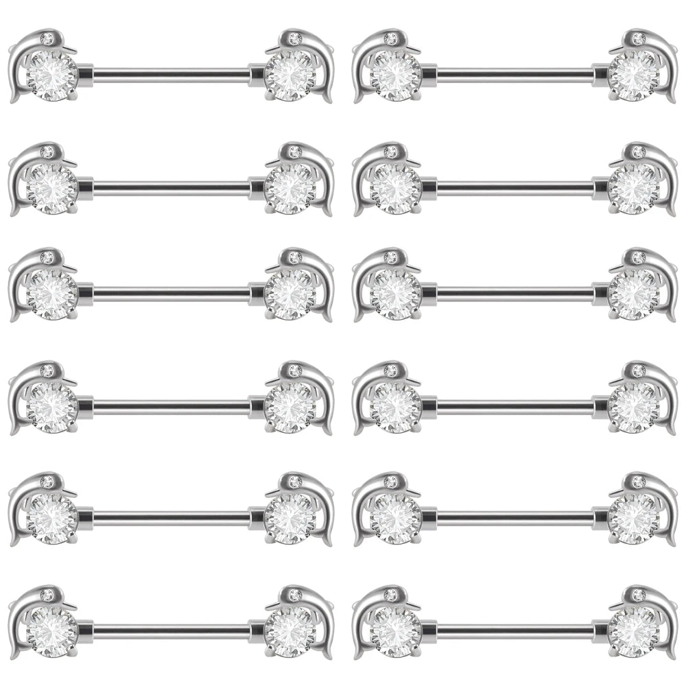 6Pairs/Lot 361L Surgical Steel Nipple Barbell Ring Moon Nipple Ring Scissors Nipple Shield 14G Tongue Piercing Body Jewelry Good Vibrations