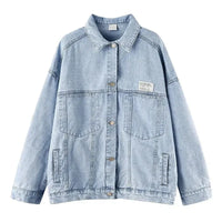 Casual Long Sleeve Denim Shirt Women's Versatile Spring Autumn Wear Multiple Times Outerwear Polyester Fiber Loose Fit Good Vibrations