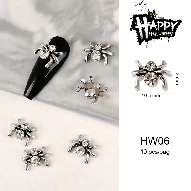 Halloween Alloy Nail Art Charms 3D Ghost Skull Pumpkin Golden Silver Classic Nails Jewelry Ornaments DIY Manicure Accessories Good Vibrations
