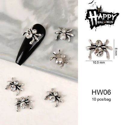 Halloween Alloy Nail Art Charms 3D Ghost Skull Pumpkin Golden Silver Classic Nails Jewelry Ornaments DIY Manicure Accessories Good Vibrations