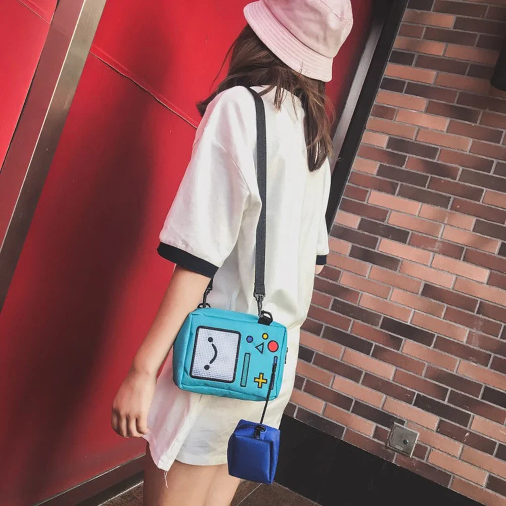 Cartoon Anime Single Shoulder Bags for Women Phone Coin Purse Female Canvas Game Machine Small Shoulder Bag Funny Crossbody Bag Good Vibrations