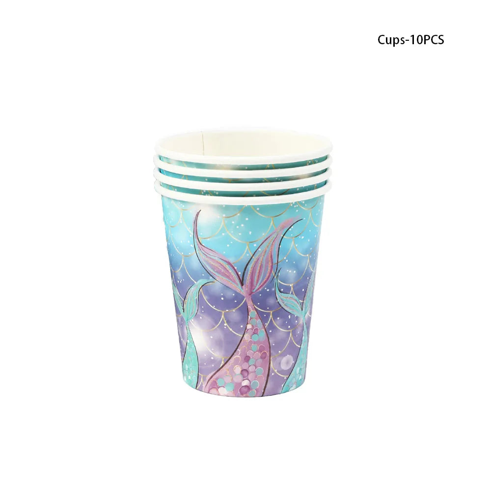 Mermaid Birthday Decorations Girl Disposable Paper Plates Cups Napkins Plastic Straws Baby Shower Wedding Party Supplies Good Vibrations