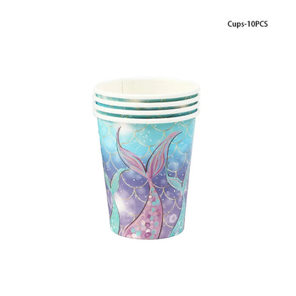 Mermaid Birthday Decorations Girl Disposable Paper Plates Cups Napkins Plastic Straws Baby Shower Wedding Party Supplies Good Vibrations
