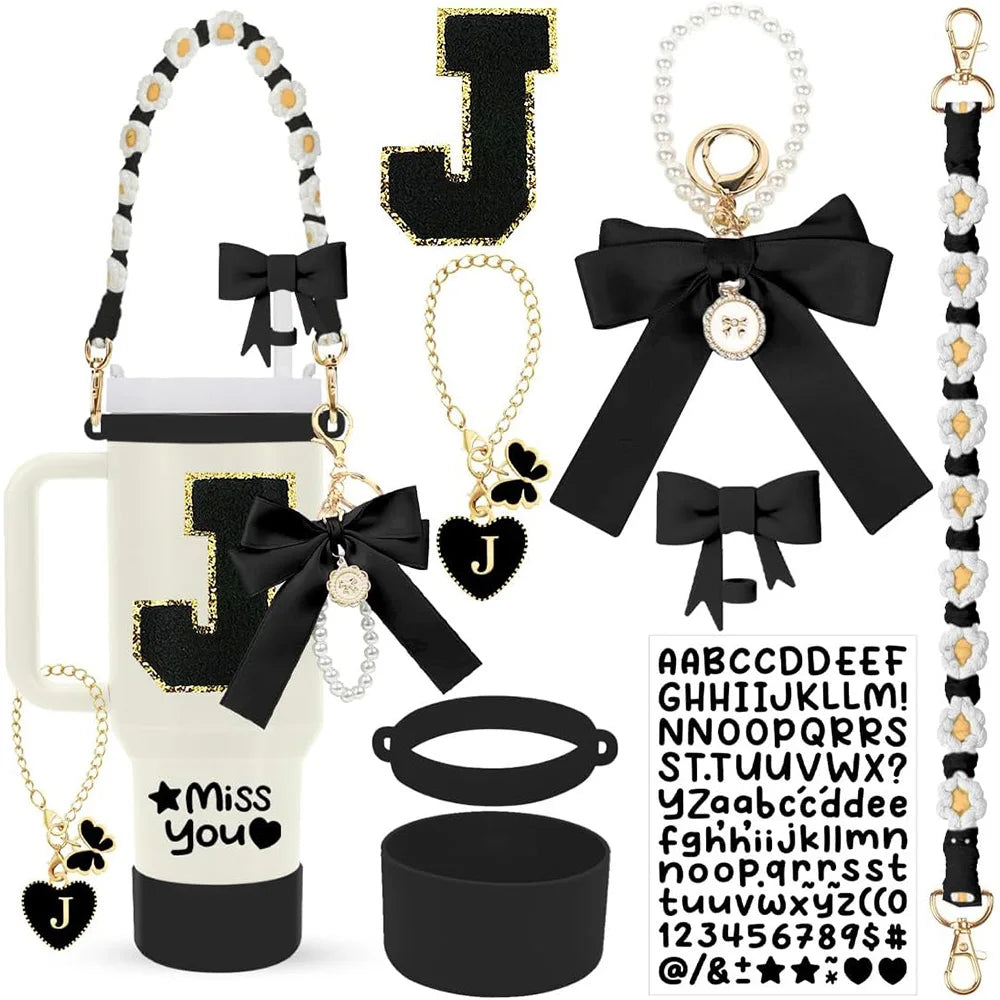 8Pcs Cup Accessories Including Straw Topper,Silicone Prorective Boot,Cup Charm,Stickers and Handle Strap for 40oz Tumbler Cup Good Vibrations