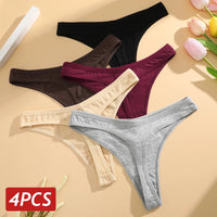 4PCS/Set Women Cotton Panties Seamless Low Rise Thongs V-Waist Solid Color Breathable Underwear Female Soft Lingerie Intimates Good Vibrations