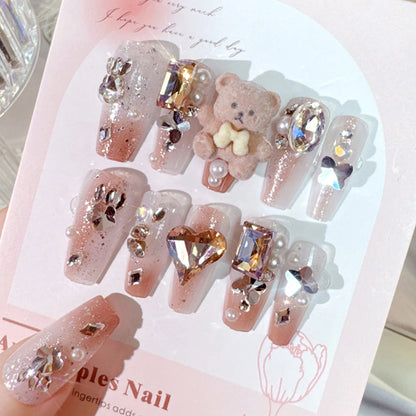 Sanrio Kawaii Pink My Melody Fake Nails 24Pc 3D kuromi Anime Cute Nail Patches False Nail Tips Cartoon Y2K Fashion Press on Nail Good Vibrations