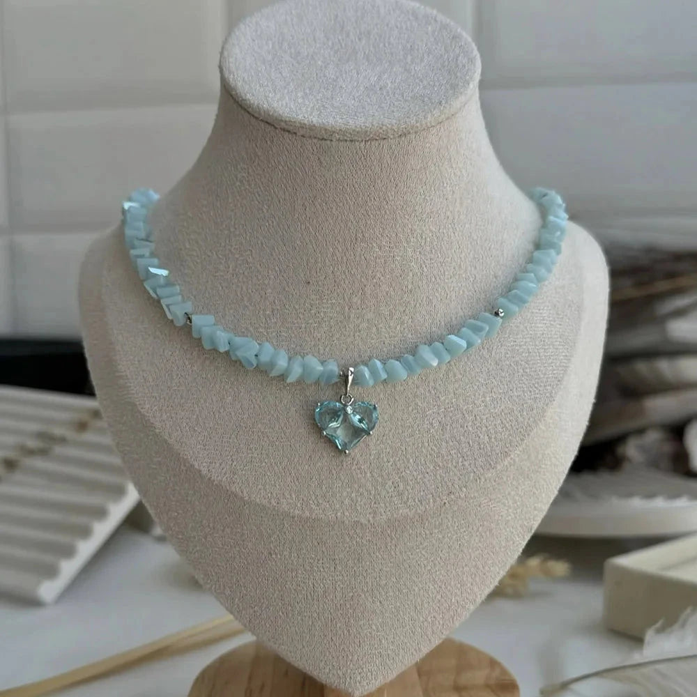 Big CCB Ball Beaded Chain With Heart Beads Pendant Necklace for Women Trendy Ladies Beades Collar on Neck Accessories Gift Good Vibrations