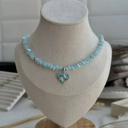 Big CCB Ball Beaded Chain With Heart Beads Pendant Necklace for Women Trendy Ladies Beades Collar on Neck Accessories Gift Good Vibrations