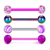 1PCS/4PCS Nipple Tongue Rings Straight Barbell 14G Stainless Steel Belly Button Rings Nipplerings Body Piercing Jewelry Purple Good Vibrations Adult Super Store