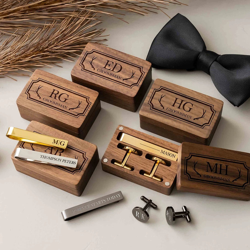 Custom Metal Cufflinks Tie Clip & Rectangle Gift Box Engraved Gift for Dad and Groomsmen Personalized Best Man Cufflinks Set Good Vibrations