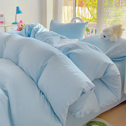 Solid Cotton Bedding Set For Boys with Sheet Duvet Cover Pillowcase Single Couple Bedsheet King Queen Double Twin Size Bed Linen Good Vibrations