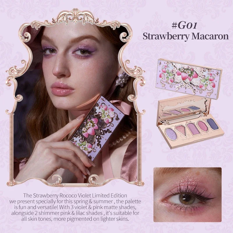 Flower Knows Violet Eye Shadow Strawberry Rococo Series Five-Color Eyeshadow Palette G01 Starmoon Strawberry 0.21OZ./6G Good Vibrations