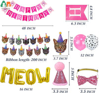 Cat Birthday Party Supplies,Cat Birthday Hat with Cat Birthday Bandana Bow Tie Collar Birthday Number Cat Birthday Decorations Good Vibrations