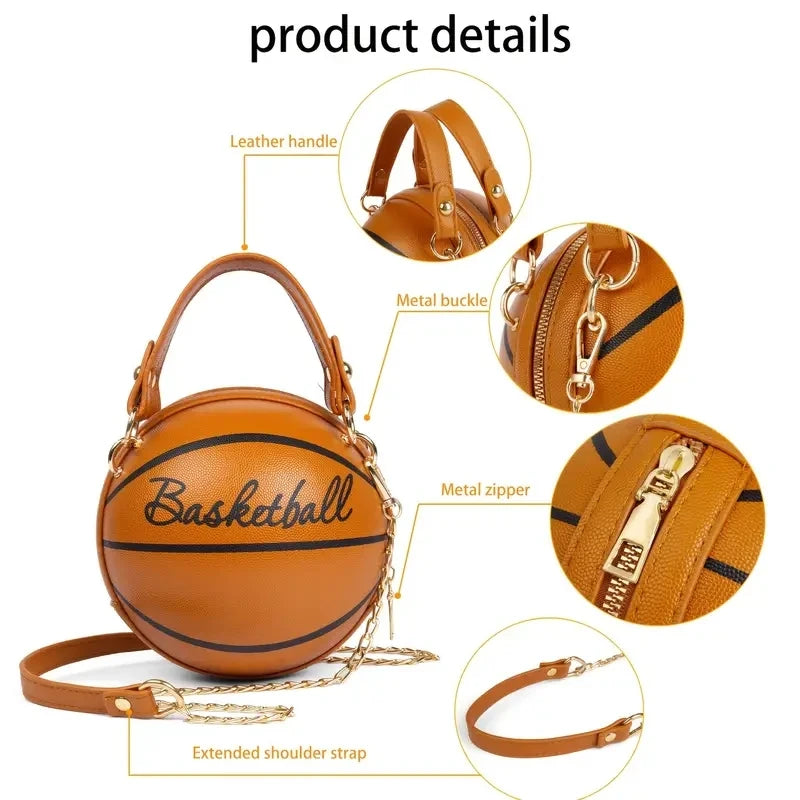 Women Shoulder Bag PU Leather Chain Basketball Bag New Letter Print Teenagers Handbag Fashion Crossbody Bags Female Good Vibrations