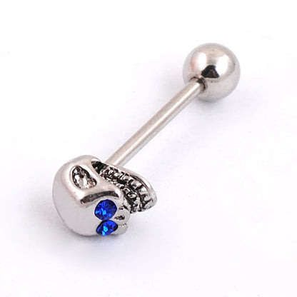 1pc Skull Tongue Piercing Stud Zircon Tongue Rings Stainless Steel Barbell Body Jewelry Good Vibrations