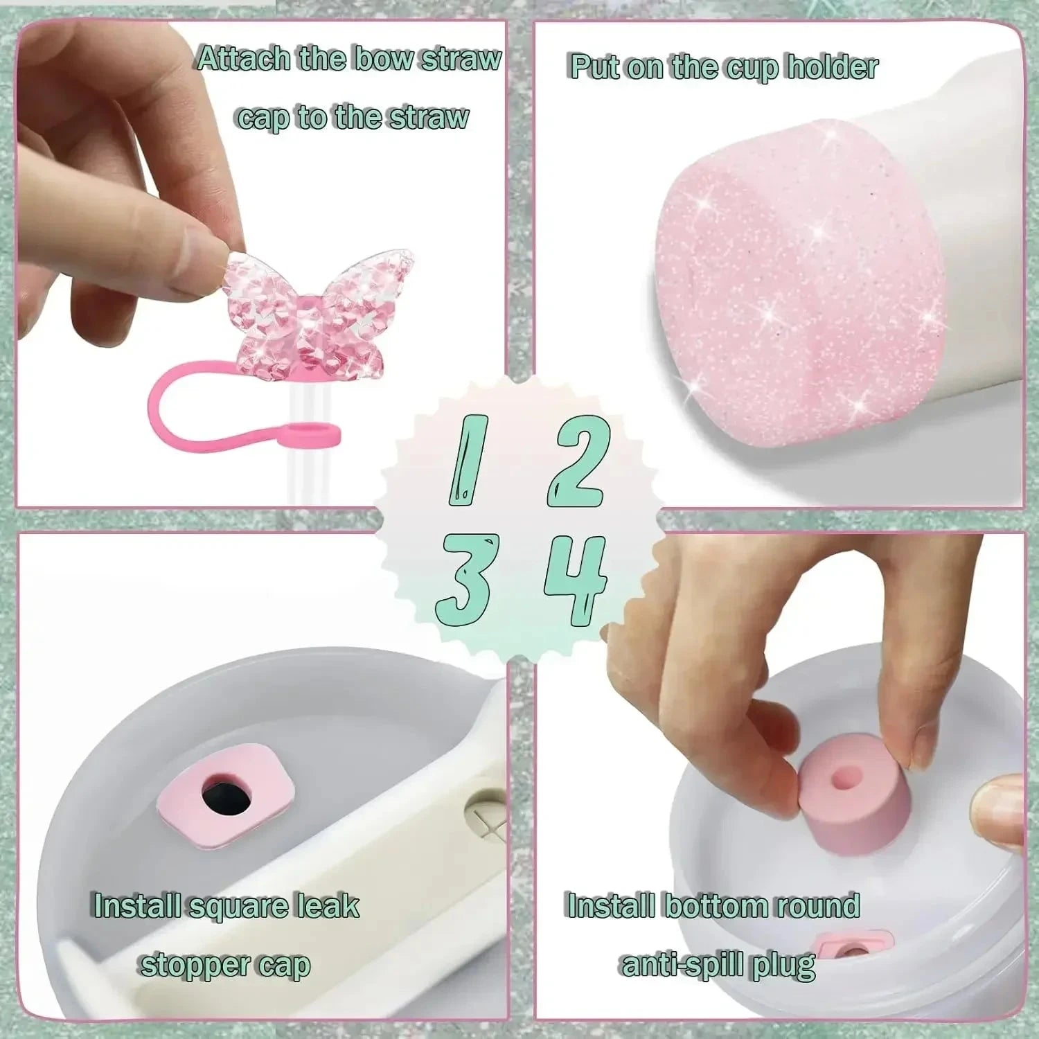 8PCS Cup Accessories Set for Stanley Cup 30 40oz Tumbler Straw Topper Cover Cap Boot,Spill Proof Stopper Charm Initials Sticker Good Vibrations