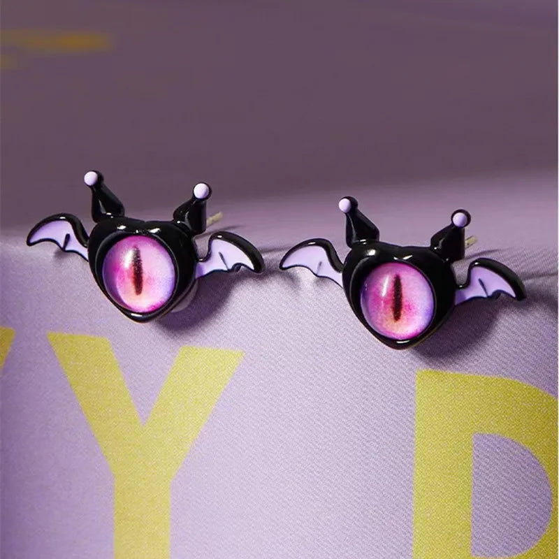 Kiss Jewelry Halloween Little Monster Wing Bat Eye Stud Earrings Women Cute Animal Eye Punk Earring Girls Y2K Brincos Party Gift Good Vibrations