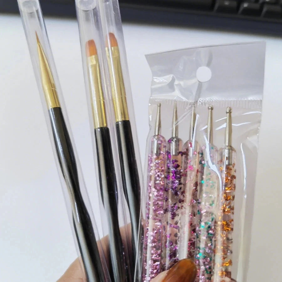 6/31PCS Nail Art Brush Set Detailing Carving Dotting Dual-Head Brushes for Acrylic UV Gel Polish Manicure Tools Good Vibrations