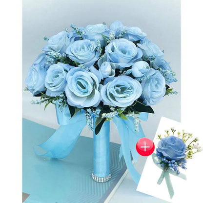 Bridal Bouquet Flowers Bridesmaid Wedding Accessories Blue Artificial Roses Bridal Bouquets Wedding Decoration Marriage Good Vibrations