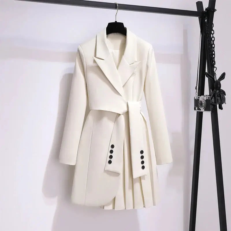Blazer Women 2025 Spring New Fashion Women Clothing Suit Skirt Jacket Belt Waist Slim Suit Women Blazer Long Coat Black Blazers Good Vibrations