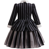 Halloween Gothic Style Costume Dress for Girls Wensday 2 Cosplay Striped School Uniform Party Ball Gown Kids Vestidos Good Vibrations