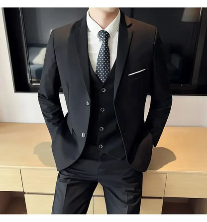Suit (suit +Vest+Pants) Formal Business Men Four Seasons Professional Fashion Gentleman Solid Color Outdoor British Style Suit