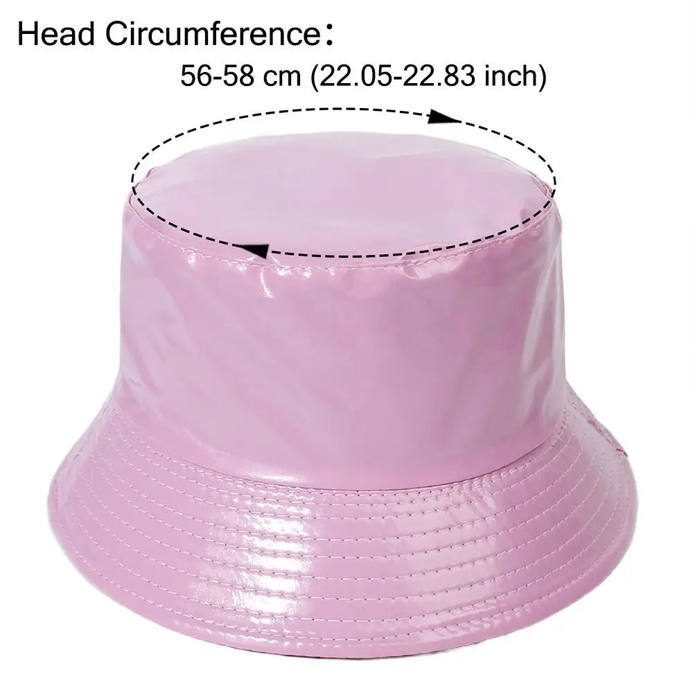 Faux Leather Bucket Hat Women Reversible PU Leather Sun Hat Fashion Autumn Waterproof Fisherman Hat Reversible Sun Bucket Hat Good Vibrations