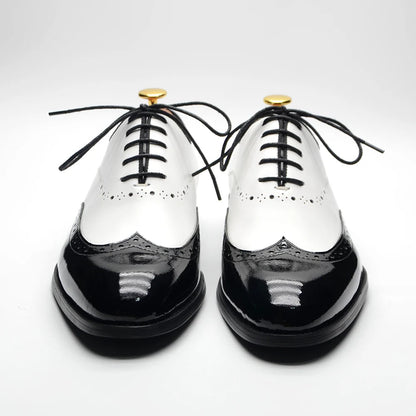 Formal Oxfords Shoes for Men White Black Real Cow Patent Leather Business Lace-up Wingtip Toe Brogue Wedding Mens Dress Shoes Good Vibrations