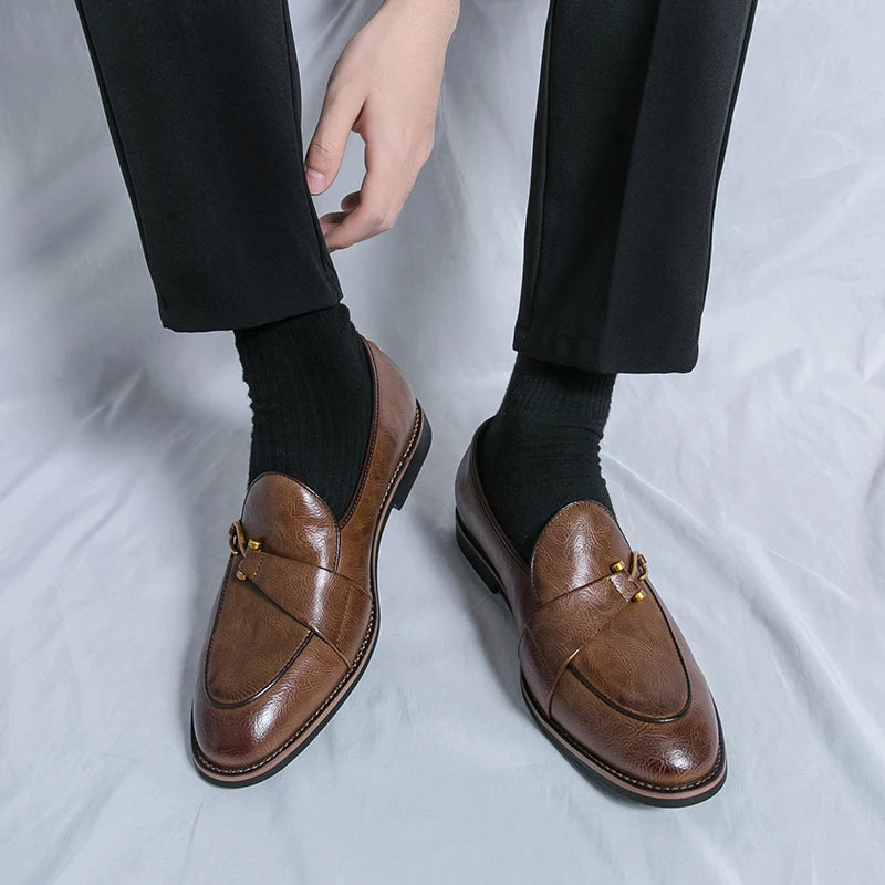 Black Loafers for Men Fashion Stone Pattern Men's Formal Monk Shoes Business Handmade Leather Men's Social Shoes Driving Shoes Good Vibrations