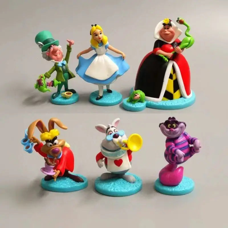 6-10cm 6pcs/Lot Alice in Wonderland Cheshire Cat White Rabbit Cake Car Desk Decoration Figure Toys Good Vibrations