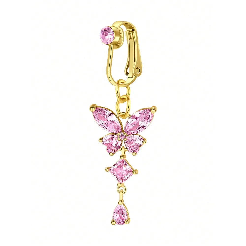 Fake Belly Ring Bell Button Rings Fake Belly Piercing Love Heart Butterfly Dangle Clip On Umbilical Navel Cartilage Earring Clip Good Vibrations Adult Super Store