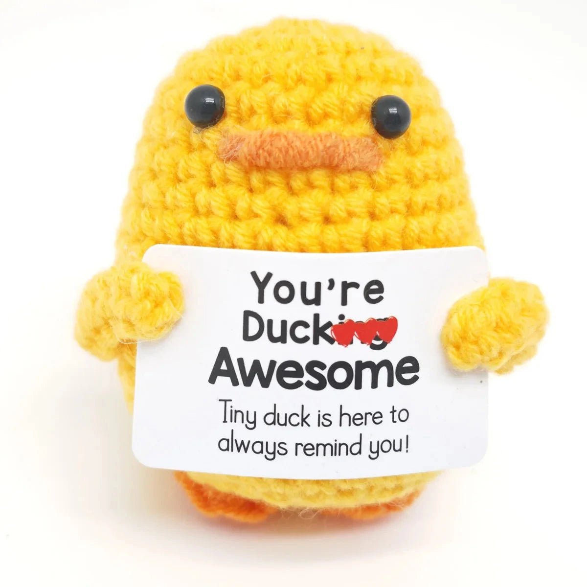Positive Energy Duck Doll Hug Pocket Mini Handmade Plush Wool Knitting Dolls Funny Emotional Support Crochet Gift for Birthday Good Vibrations