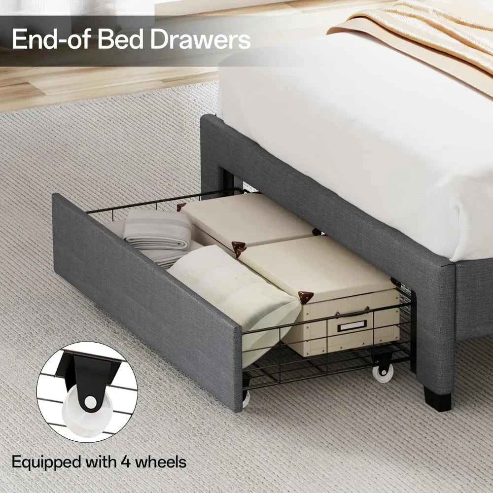 Frames with Storage Headboard, Upholstered Twin Size Bed Frame with Drawers, Charging Station and LED Good Vibrations