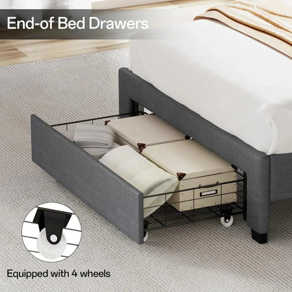 Frames with Storage Headboard, Upholstered Twin Size Bed Frame with Drawers, Charging Station and LED Good Vibrations