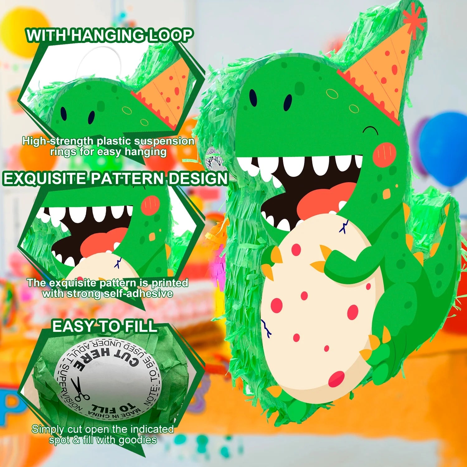 4 Pcs Dinosaur Party Pinata Set-Dinosaur Pinata Sticks Eye Masks etc Dinosaur Pinata Supplies for Dinosaur Party Decorations Good Vibrations