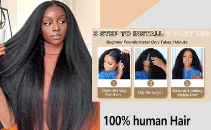 U V Part Wig Human Hair No Leave Out No Glue Kinky Straight U Part Wig Glueless Yaki Straight Human Hair Wigs For Women Virgin Good Vibrations