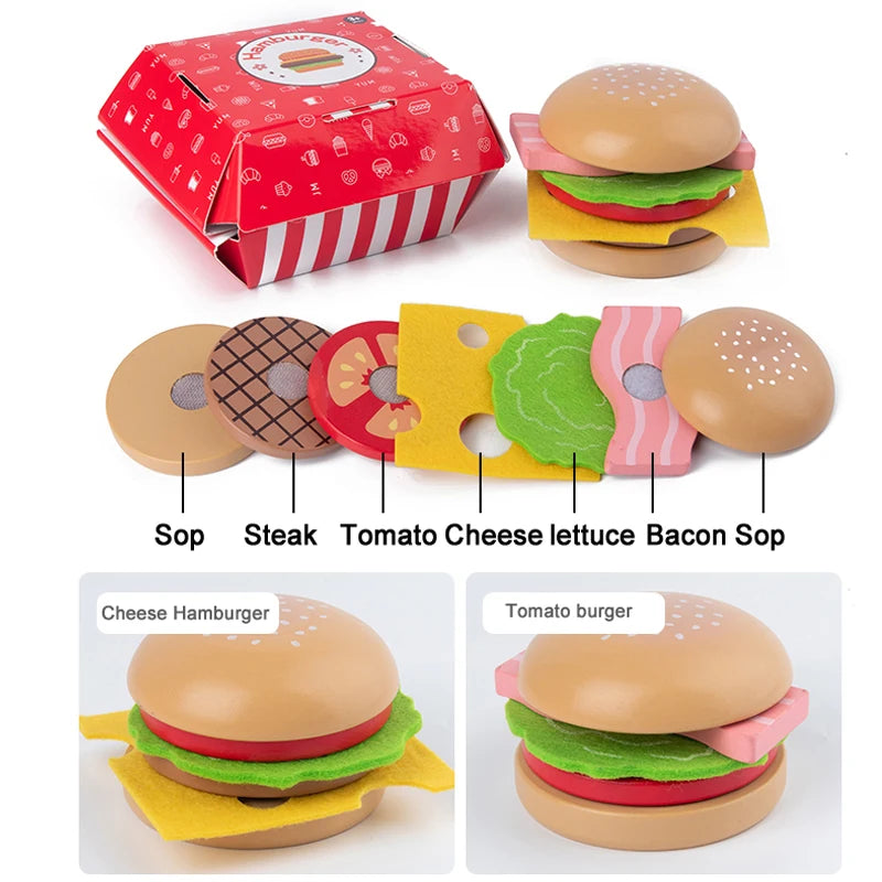 Baby toy Kitchen toys Burger Set Real life Cosplay Monterssori Educational Wooden toys for Children Party Game Christmas gift Good Vibrations