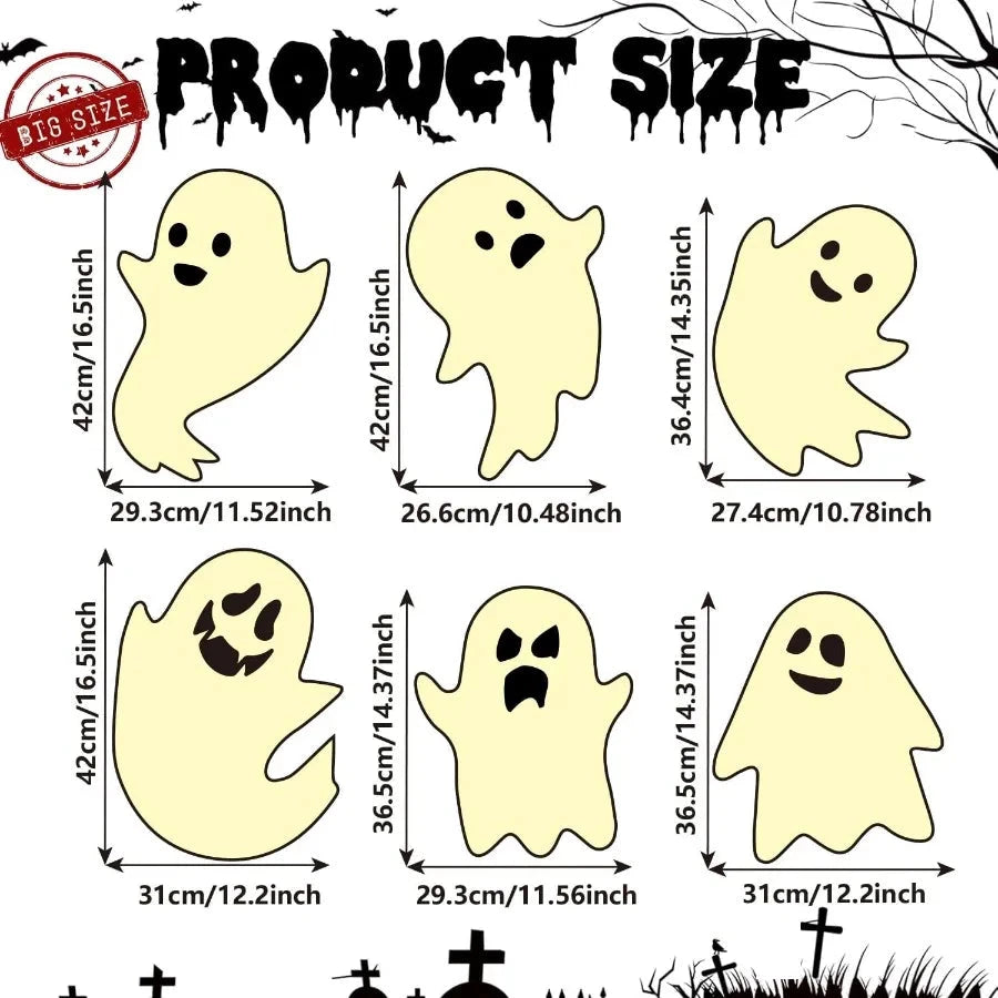 6Pcs Scary Halloween Ghost Yard Decorations Glow in The Dark 17x12 Waterproof Light Up Yard Stakes for Spooky Outdoor and Indoo Good Vibrations