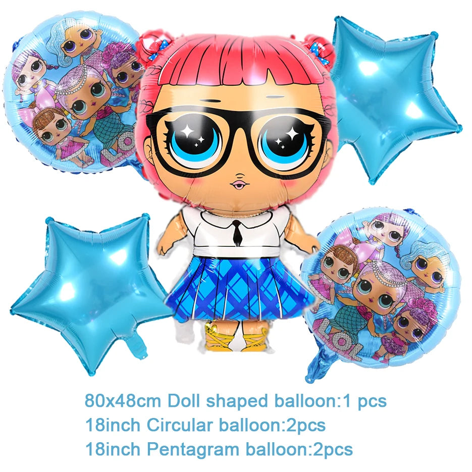 Girl Surprise Theme Backdrop Cute Shiny Doll Birthday Party Decoration Pink Latex Balloon Disposable Tableware Plate Cake Topper Good Vibrations