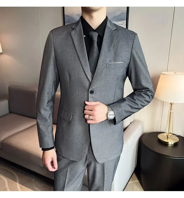 Suit (suit +Vest+Pants) Formal Business Men Four Seasons Professional Fashion Gentleman Solid Color Outdoor British Style Suit