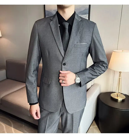 Suit (suit +Vest+Pants) Formal Business Men Four Seasons Professional Fashion Gentleman Solid Color Outdoor British Style Suit