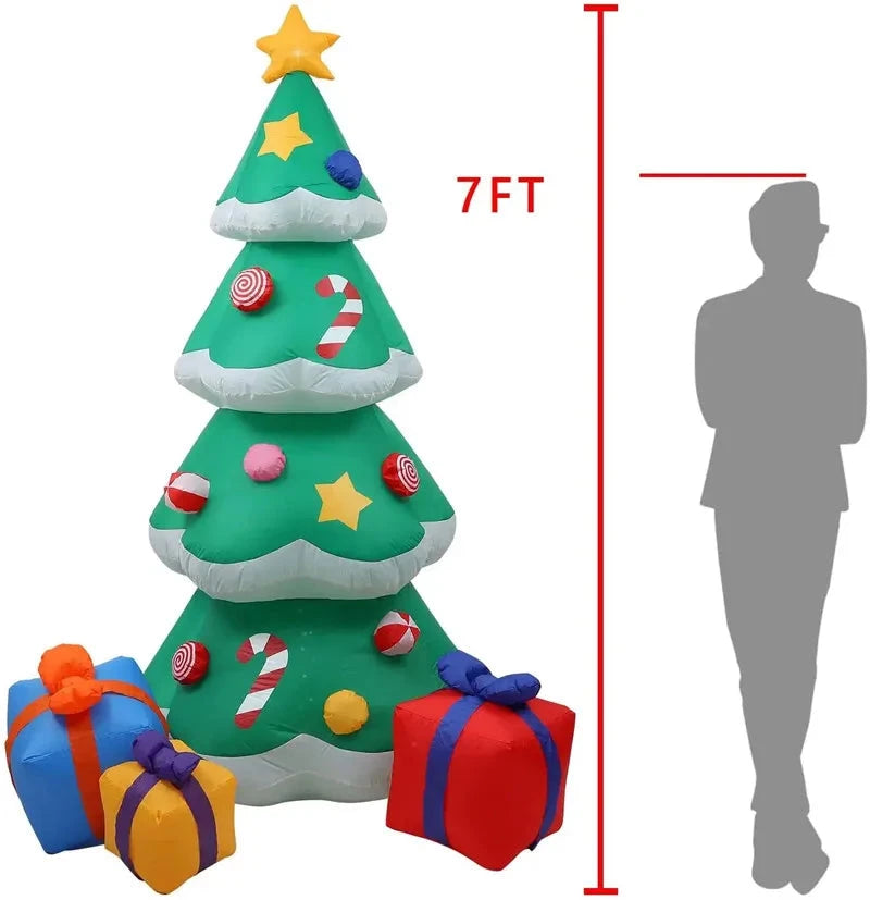 7FT/2.1M Xmas Inflatable Decoration 3 Gift Boxes Christmas Trees with Snow LED Lights Indoor Party Outdoor Garden Props Ornament Good Vibrations